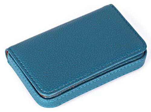 Gift Womens Business Name Card Holder Leather Pocket Wallet Box Case Blue