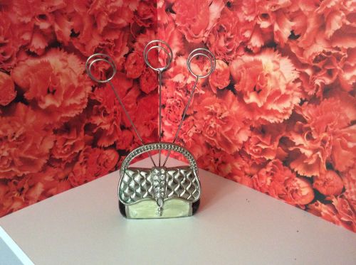 Memo Holder, Photo Holder, Enamel Purse Holder Silver And Black With Rhinestones