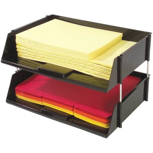 Deflecto 582704 Paper Tray Industrial Side-Load Stacking Tray 2 Pack W/Risers