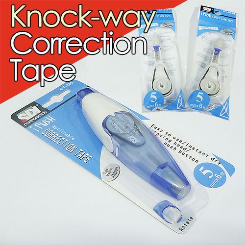 Push Type Refillable Correction Tape Knock-way Dry Paper Dispenser + 2 Refills
