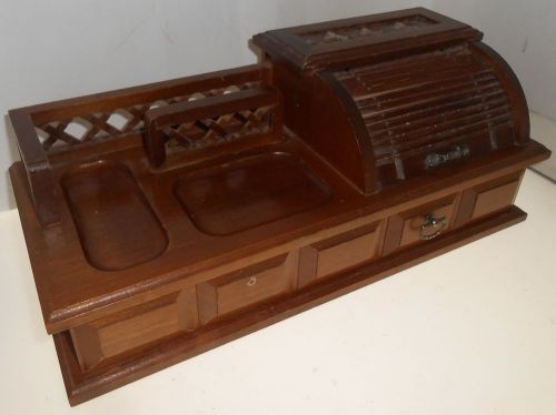 Vintage Men&#039;s Wooden Miniature Roll Top Desk Jewelry Box / Organizer