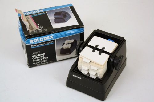 Vintage rolodex diplomat covered rotary file black r-202 w/ 500 cards nos nib for sale