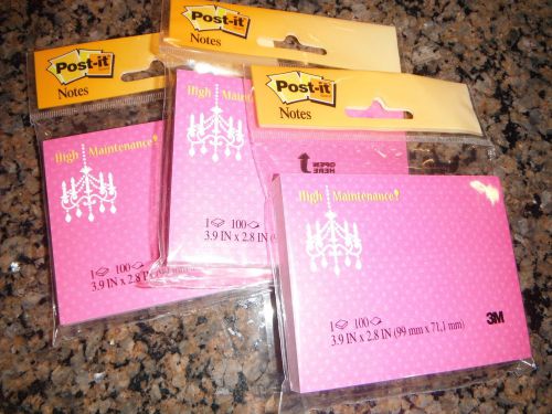 NWT 3 Post-it notes &#034;high maintenance!&#034; chandelier pink 3.9 in x 2.8 in