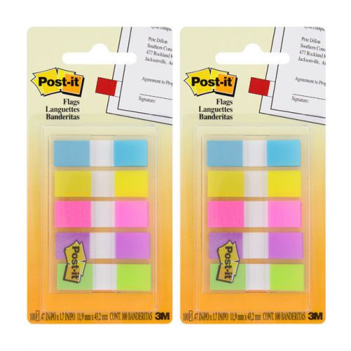 2 Packs Post-it Flags, 1/2&#034;, Assorted Colors, 100 Flags per Dispenser (683-5CB)