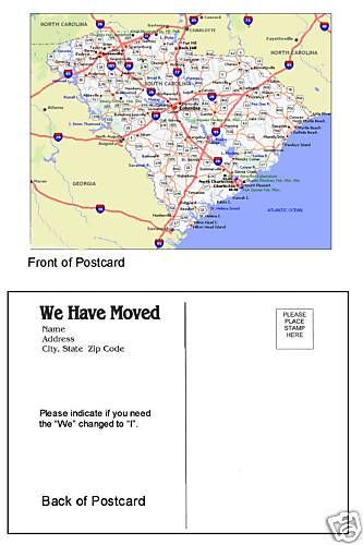 25 South Carolina Change of Address Post Card 5X4 for Moving Personal Business
