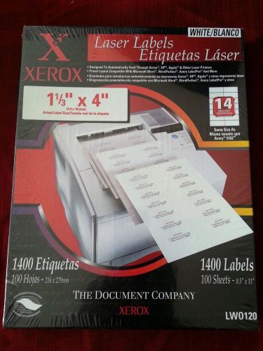 Xerox 11/3&#034; X 4 &#034; Laser Labels 1400 Labels LW0120 -  100 - 8.5&#034; x 11&#034; Sheets