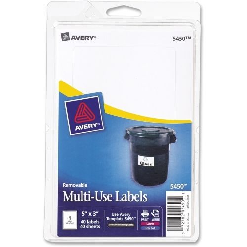Avery Handwritten Removable ID Label - 5&#034; W x 3&#034; L - 40 / Pack- White