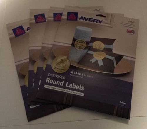 Avery Embossed Round Labels 41467, Matte Gold Foil, 2&#034; Diameter, 192 Labels