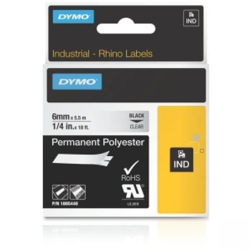 Dymo Black on Clear ID Label - 0.25  Width x 18 ft Length - Polyester - Thermal