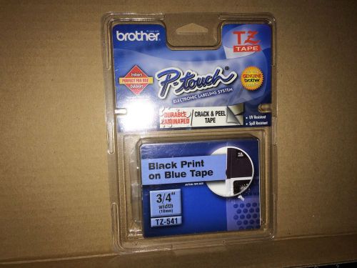 Brother tz541 tape 3/4 inch x 26.2 feet black on blue for p-touch new sealed for sale