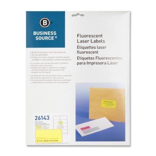 Business Source Fluorescent Laser Label - 2&#034; Width X 4&#034; Length - 250 (bsn26143)