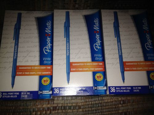 36 Paper Mate Write Bros Blue Ink Pens 1.0mm Ball Point LOT OF 3 BOXES