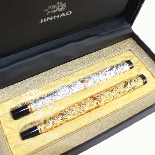 Two Jinhao Media Nib Fountain Pen a &#034;Double Dragon Ball play&#034;, White And Golden