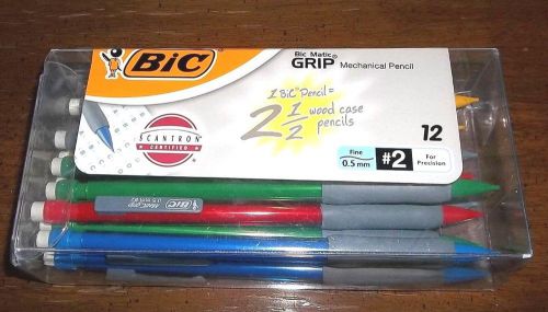 12  Bic Matic Grip Mechanical Pencils, #2, 0.5 mm, Assorted Color Barrels