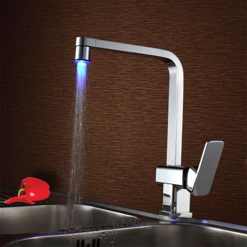 Modern LED Single Handle One Hole Kitchen Faucet Chrome Brass Tap Free Shipping