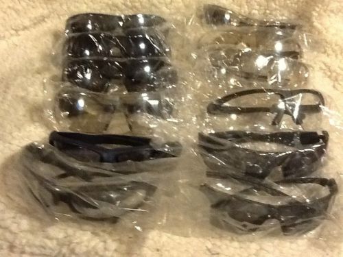 12 NEW PAIR SAFETY GLASSES 99.9% UF SCRATCH RESISTANT ASSORTED SHAPES COLORS