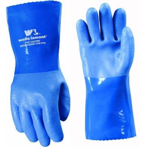 Wells lamont 174l heavy duty pvc supported glove with gauntlet cuff, blue, new for sale