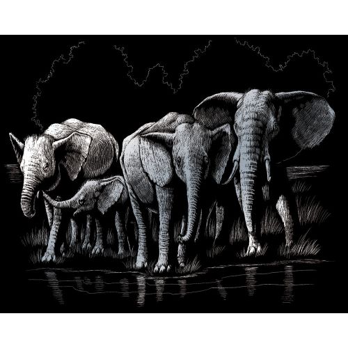 Engraving Tools Brush Silver Foil Art Kit 8X10 Elephant Herd