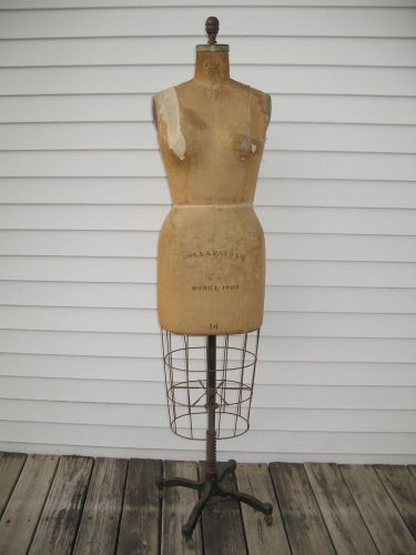 Vtg 1963 Wolf Mannequin Collapsible Dress Form w/ Original Cage Iron Stand NY 14