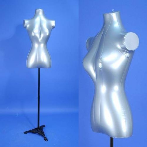New hr096-f silver female inflatable torso form mannequin w/ a black metal stand for sale