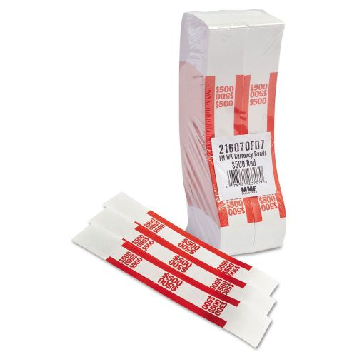 MMF Industries Self-Adhesive Currency Straps Red $500 in $5&#039;s - 1000 bands