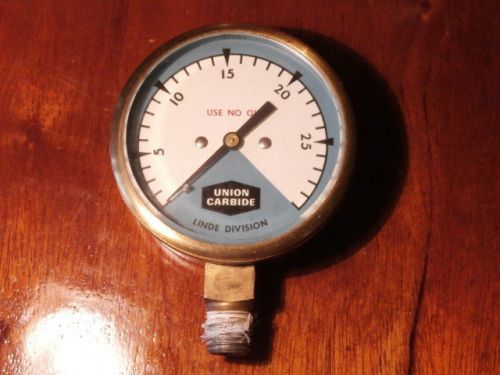 Vintage &#034;union carbide&#034; brass air pressure gauge  nice! for sale