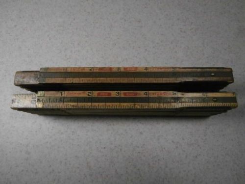 2 Vintage Lufkin No. X46 Six Foot Red-End Folding Wood Brass Extension Rule