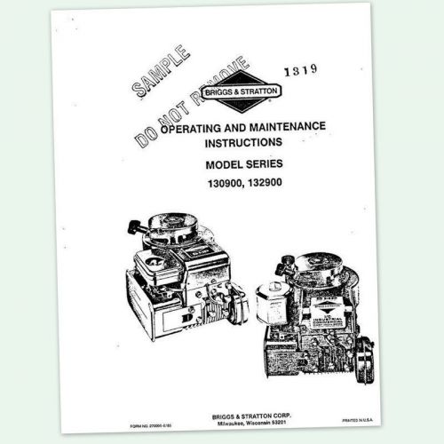 BRIGGS AND STRATTON 5hp ENGINE series 130900 132900 OPERATING MANUAL OPERATORS
