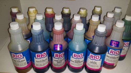 A huge lot of 20 Rio flavor concentrate syrup for snow cones mixed drinks