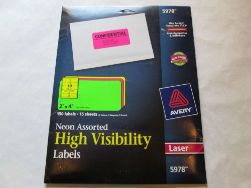 AVERY 5978 NEON ASSORTED HIGH VISIBILITY LABELS YELLOW MAGENTA GREEN LASER
