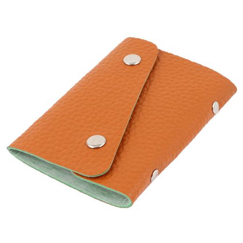 Litchi Pattern Faux Leather ID Bank Post Orange Card Holder Handbag Organizer