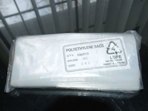 100 Pcs Polyethylene Bags 2&#034; x 5&#034; Gauge .002