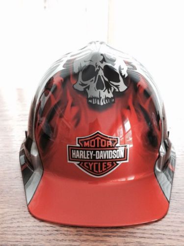 Harley Davidson Hard Hat Orange Metallic Flames, Blades &amp; Skull  HDHHAT30 - NEW
