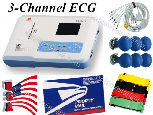 Usps usa fda 3-channel ecg machine portable ekg electrocardiograph w pc software for sale