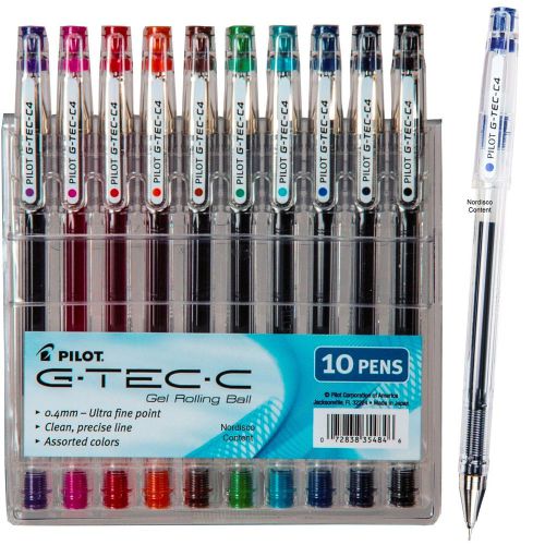Pilot G-Tec-C4 Ultra Fine 0.4mm Gel Ink Rollerball Pen, Pack of 10 Asst Colors