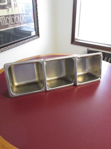 LOT OF (3) STAINLESS STEEL STEAM TABLE PANS - 1/6 - SHALLOW - NO RESERVE - NICE