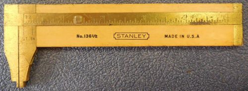 STANLEY No. 136-1/2 Wood &amp; Brass Sliding Caliper Ruler, Excellent Condition, USA
