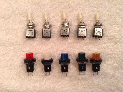 5 color 12V Miyama pilot light and toggle switch set. Made in Japan.