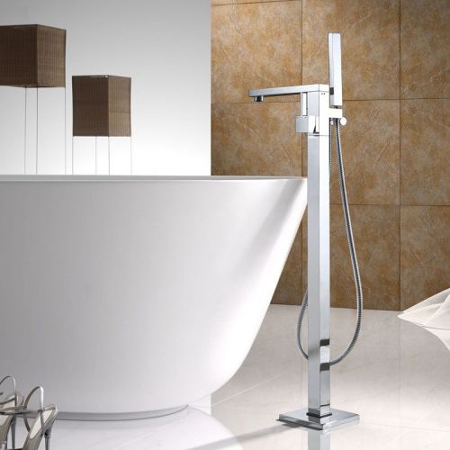 Modern Clawfoot Tub Filler Faucet Floor Standing Bathtub Brass in Chrome Finish