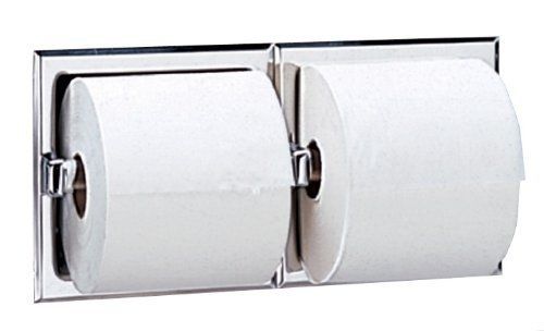 Bobrick 6977 Stainless Steel Recessed Dual Roll Toilet Tissue Dispenser, Satin