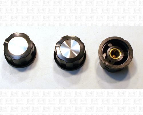 Large Black Top Hat Style Knobs With Brass Inserts For 1/4 Inch Shaft Lot Of 3