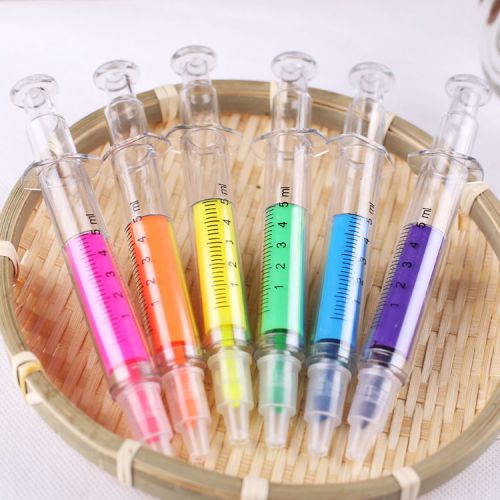 6pc Creative syringe fluorescent pen lovely needle shape watercolors pens