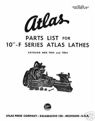 Atlas 10 Inch Parts List F Series Lathes &amp; Millers