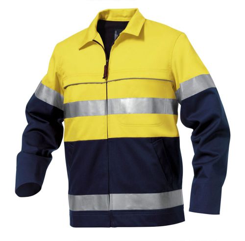 New king gee reflective spliced nano-tex drill jacket | yellow/navy s - xxl for sale