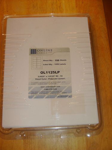 Online Labels #OL1125LP ~ 100 Sheets/1000 Labels ~ 3.065&#034; x 1.8125&#034; 10 Labels pg