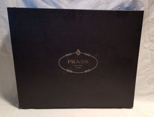Large Prada Designer Box w/ Tissue Paper &amp; Ribbon 18&#034;x22&#034;x2&#034; tall