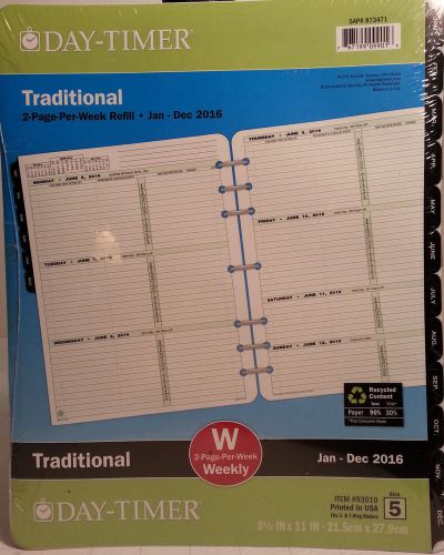 Day-Timer 93010 Size 5 Traditional Weekly Planner Refill 2016 2 Pages Per Week