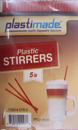 Plastimade Plastic Red Stirrers 5 inch 750 Pieces Straws STR-5