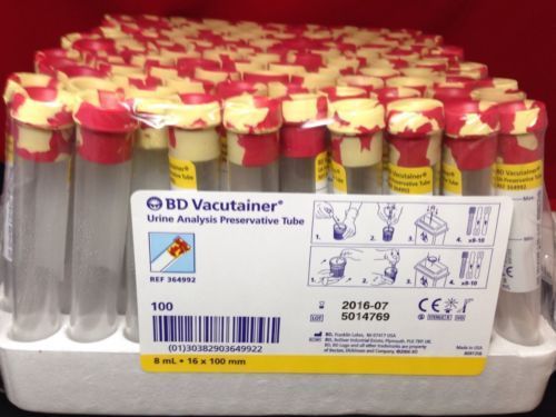 BD Vacutainer Urine Analysis Preservation Tube 8 ml Box of 100 Exp 7-2016