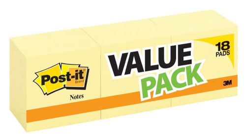 Post-it Notes, 3 In X 3 In, Canary Yellow, 14 Pads/pack + 4 Free Pads